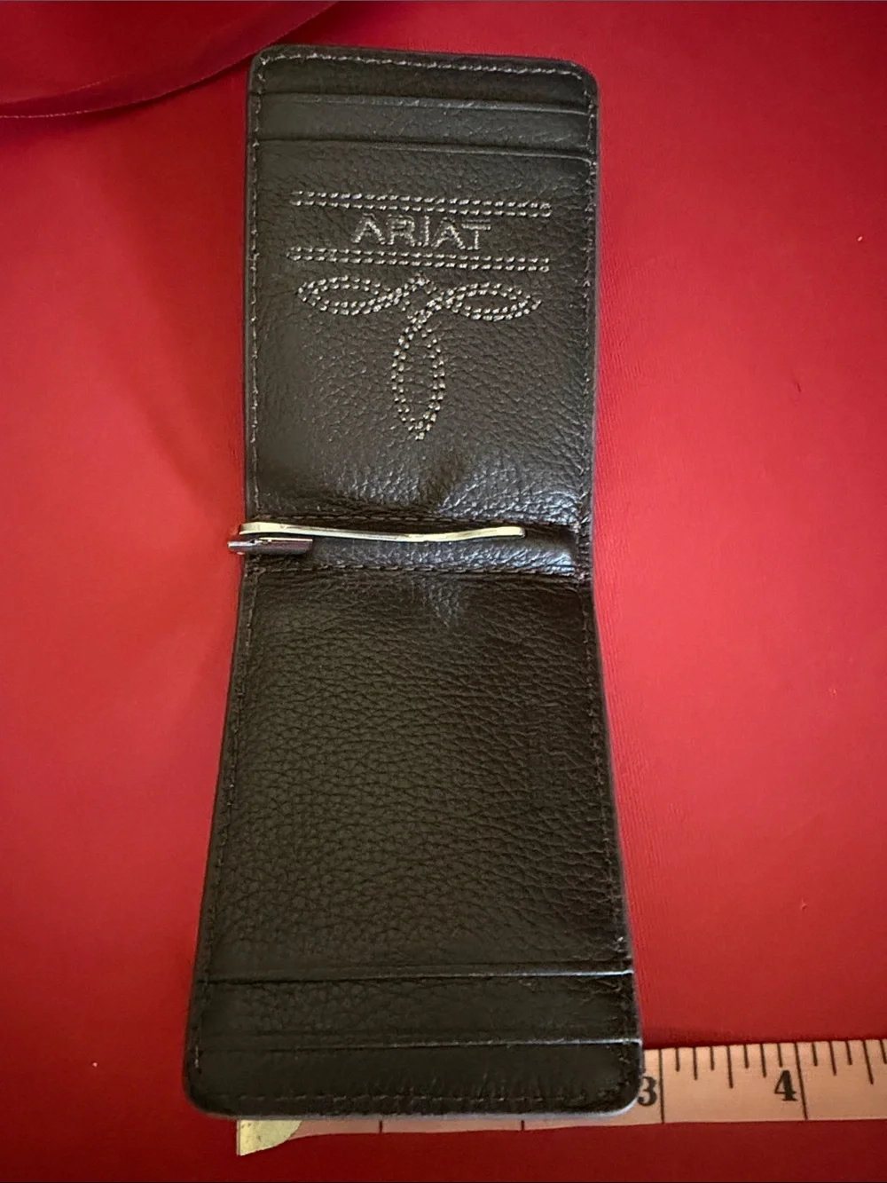 NWOT Ariat Tan Brown Tooled Leather Money Clip Wallet